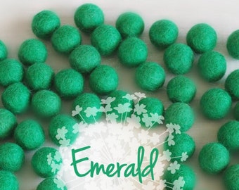 Wool Felt Balls - Size, Approx. 2CM - (18 - 20mm) - 25 Felt Balls Pack - Color Emerald-1080 - Emerald Color Felt Balls - Felt Pom Poms