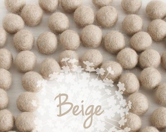 Wool Felt Balls - Size, Approx. 2CM - (18 - 20mm) - 25 Felt Balls Pack - Color Beige-7010 - 2CM Felt Balls - Beige Color Felt Balls - Latte