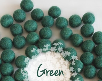 Wool Felt Balls - Size, Approx. 2CM - (18 - 20mm) - 25 Felt Balls Pack - Color Green-1090 - Wool Felt Balls - Pom Poms - Forest Green Balls