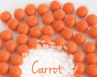 Wool Felt Balls - Size, Approx. 2CM - (18 - 20mm) - 25 Felt Balls Pack - Color Carrot-5025 - Wool Felt Pom Poms - 2CM Orange Wool Felt Balls