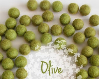 Wool Felt Balls - Size, Approx. 2CM - (18 - 20mm) - 25 Felt Balls Pack - Color Olive-1040 - Olive Green Felt Balls - Olive pom poms - Beads