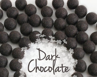 Wool Felt Balls - Size, Approx. 2CM - (18 - 20mm) - 25 Felt Balls Pack - Color Dark Chocolate-7045 - 2CM Dark Chocolate Wool Felt Balls
