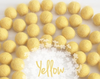 2CM Felt Balls - 100% Wool Felt Balls - 25 Wool Felt Balls (18 - 20 mm) - Color Yellow-6020 - 2CM Wool Felt Pom Pom - 2CM Yellow Felt Balls