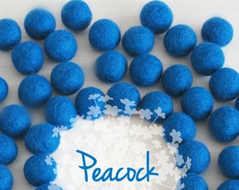 Wool Felt Balls - Size, Approx. 2CM - (18 - 20mm) - 25 Felt Balls Pack - Color Peacock-2050 - Felt Balls - Pom Poms - Peacock Felt Balls