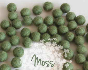 Wool Felt Balls - Size, Approx. 2CM - (18 - 20mm) - 25 Felt Balls Pack - Color Moss-1050 - Wool Felt Balls - Felt Pom Poms - Green Balls