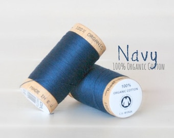 Cotton Thread GOTS - 300 Yards Wooden Spool  - Thread Color Navy Blue - No. 4815 - Eco Friendly Thread - 100% Cotton Thread