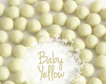 Wool Felt Balls - Size, Approx. 2CM - (18 - 20mm) - 25 Felt Balls Pack - Color Baby Yellow-6010 - 2CM Pom Pom - Soft Yellow Felt Balls