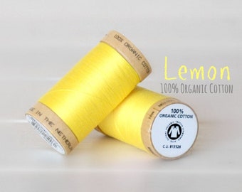 Cotton Thread GOTS - 300 Yards Wooden Spool  - Thread Color Lemon - No. 4803 - Eco Friendly Thread - 100% Cotton Thread