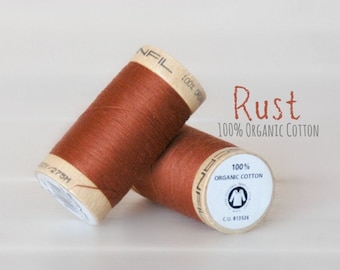 Organic Cotton Thread GOTS - 300 Yards Wooden Spool  - Thread Color Rust - No. 4828 - Eco Friendly Thread - 100% Organic Cotton Thread