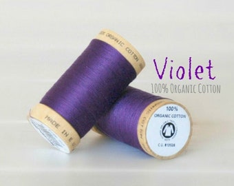 Organic Cotton Thread GOTS - 300 Yards Wooden Spool  - Thread Color Violet - No. 4813 Eco Friendly Thread - 100% Organic Cotton Thread