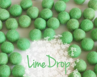 Wool Felt Balls - Size, Approx. 2CM - (18 - 20mm) - 25 Felt Balls Pack - Color Lime Drop -1055 - Felt Pom Poms - Bright Green Felt Balls