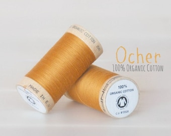 Organic Cotton Thread GOTS - 300 Yards Wooden Spool  - Thread Color Ocher - No. 4826 - Eco Friendly Thread - 100% Organic Cotton Thread