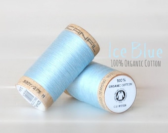 Organic Cotton Thread GOTS - 300 Yards Wooden Spool  - Thread Color Ice Blue - No. 4814 - Eco Friendly Thread - 100% Organic Cotton Thread