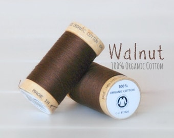 Organic Cotton Thread GOTS - 300 Yards Wooden Spool  - Thread Color Walnut Brown - No. 4829 - Eco Friendly Thread - 100% Organic Cotton