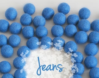 Wool Felt Balls - Size, Approx. 2CM - (18 - 20mm) - 25 Felt Balls Pack - Color Jeans-2080 - Wool Balls - Pom Poms - Jeans Blue Felt Balls
