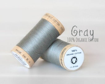 Organic Cotton Thread GOTS - 300 Yards Wooden Spool  - Thread Color Gray - No. 4832- Eco Friendly Thread - 100% Organic Cotton Thread