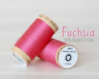 Cotton Thread GOTS - 300 Yards Wooden Spool  - Thread Color Fuchsia - No. 4810 - Eco Friendly Thread - 100% Cotton Thread