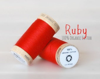 Organic Cotton Thread GOTS - 300 Yards Wooden Spool  - Thread Color Ruby Red - No. 4805 - Eco Friendly Thread - 100% Organic Cotton Thread