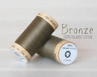 Organic Cotton Thread GOTS - 300 Yards Wooden Spool  - Thread Color Bronze - No. 4824 - Eco Friendly Thread - 100% Organic Cotton Thread