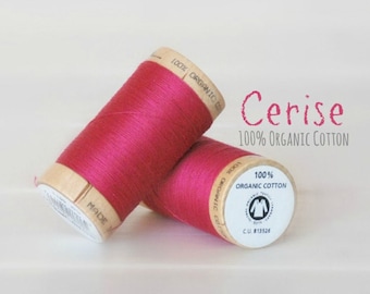 Cotton Thread GOTS - 300 Yards Wooden Spool  - Thread Color Cerise - No. 4811 - Eco Friendly Thread - 100% Cotton Thread