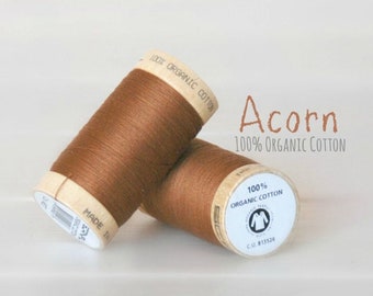 Organic Cotton Thread GOTS - 300 Yards Wooden Spool  - Thread Color Acorn - No. 4827 - Eco Friendly Thread - 100% Organic Cotton Thread