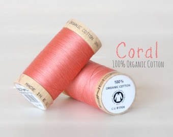 Cotton Thread GOTS - 300 Yards Wooden Spool  - Thread Color Coral - No. 4807 - Eco Friendly Thread - 100% Cotton Thread