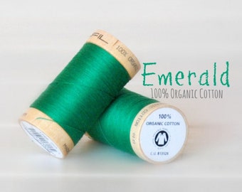 Cotton Thread GOTS- 300 Yards Wooden Spool  - Thread Color Emerald - No. 4821 - Eco Friendly Thread - 100% Cotton Thread