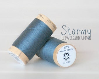 Organic Cotton Thread GOTS - 300 Yards Wooden Spool  - Thread Color Stormy Blue - No. 4819 - Eco Friendly Thread - 100% Organic Cotton