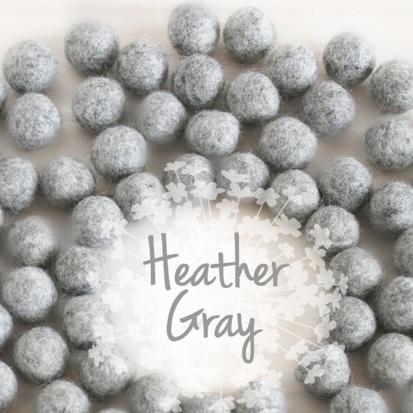 Wool Felt Balls - Size, Approx. 2CM - (18 - 20mm) - 25 Felt Balls Pack - Color Heather Gray-9020 - 2CM Heather Grey Color Felt Balls - Poms