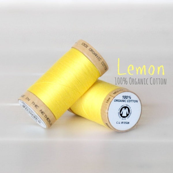 Cotton Thread GOTS - 300 Yards Wooden Spool  - Thread Color Lemon - No. 4803 - Eco Friendly Thread - 100% Cotton Thread