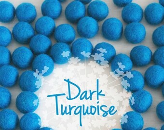 Wool Felt Balls - Size, Approx. 2CM - (18 - 20mm) - 25 Felt Balls Pack - Color Dark Turquoise-2042 - Turquoise Pom Pom - Turquise Felt Balls