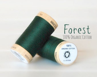 Organic Cotton Thread GOTS - 300 Yards Wooden Spool  - Thread Color Forest - No. 4822 - Eco Friendly Thread - 100% Organic Cotton Thread