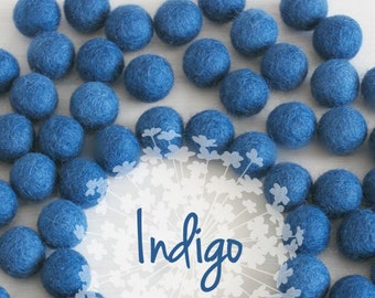 Wool Felt Balls - Size, Approx. 2CM - (18 - 20mm) - 25 Felt Balls Pack - Color Indigo-2090 - Felt Balls - Blue Pom Poms - Blue Felt Balls