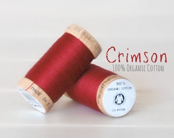 Organic Cotton Thread GOTS - 300 Yards Wooden Spool  - Thread Color Crimson - No. 4806 - Eco Friendly Thread - 100% Organic Cotton Thread