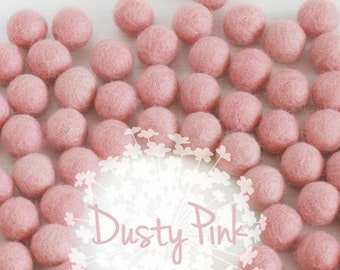 Wool Felt Balls - Size, Approx. 2CM - (18 - 20mm) - 25 Felt Balls Pack - Color Dusty Pink-4005 - 2CM Felt Balls - Felt Pom Poms - Pink Beads