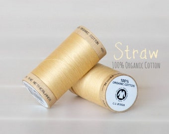 Cotton Thread GOTS - 300 Yards Wooden Spool  - Thread Color Straw - No. 4802 -  Eco Friendly Thread - 100% Cotton Thread