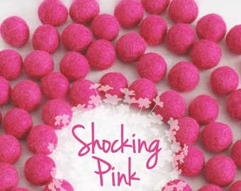 Wool Felt Balls - Size, Approx. 2CM - (18 - 20mm) - 25 Felt Balls Pack - Color Shocking Pink-4035 - Pink Pom Poms - Bright Pink Felt Balls
