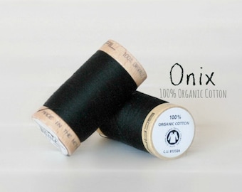 Cotton Thread GOTS - 300 Yards Wooden Spool  - Thread Color Onix Black - No. 4808 - Eco Friendly Thread - 100% Cotton Thread