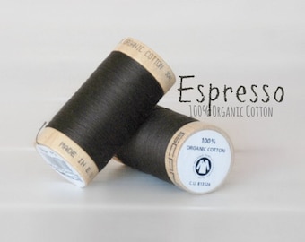 Organic Cotton Thread GOTS - 300 Yards Wooden Spool  - Thread Color Espresso - No. 4830 - Eco Friendly Thread - 100% Organic Cotton