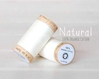 Cotton Thread GOTS- 300 Yards Wooden Spool  - Thread Color Natural White - No.4801- Eco Friendly Thread - 100% Cotton Thread