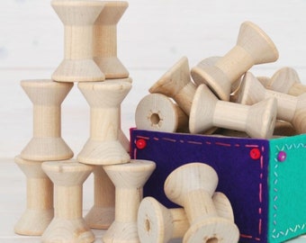 Wood Spools - 6 Medium Wooden Spools - Unfinished -1-15/16th x 1-3/8th  - Medium Wood Spools - Wood Spools for Twine