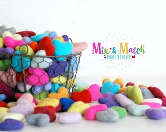 Mix and Match Felt Hearts - Wool Felt Hearts (3-4cm/30-40mm ) - Multi-color Garland Kit - Felted Hearts - Colorful Felt Hearts - You Choose