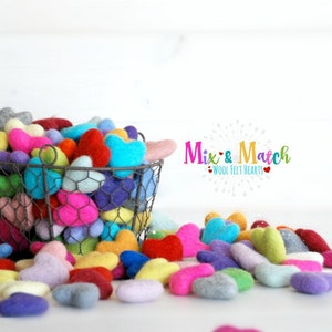 Mix and Match Felt Hearts Wool Felt Hearts 3-4cm/30-40mm Multi-color Garland Kit Felted Hearts Colorful Felt Hearts You Choose image 1