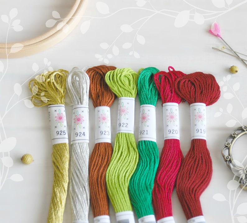 Christmas Pallete Embroidery Thread by Sublime Cotton Floss 7 Skeins Pack Embroidery Floss Christmas Tree Sublime Stitching
