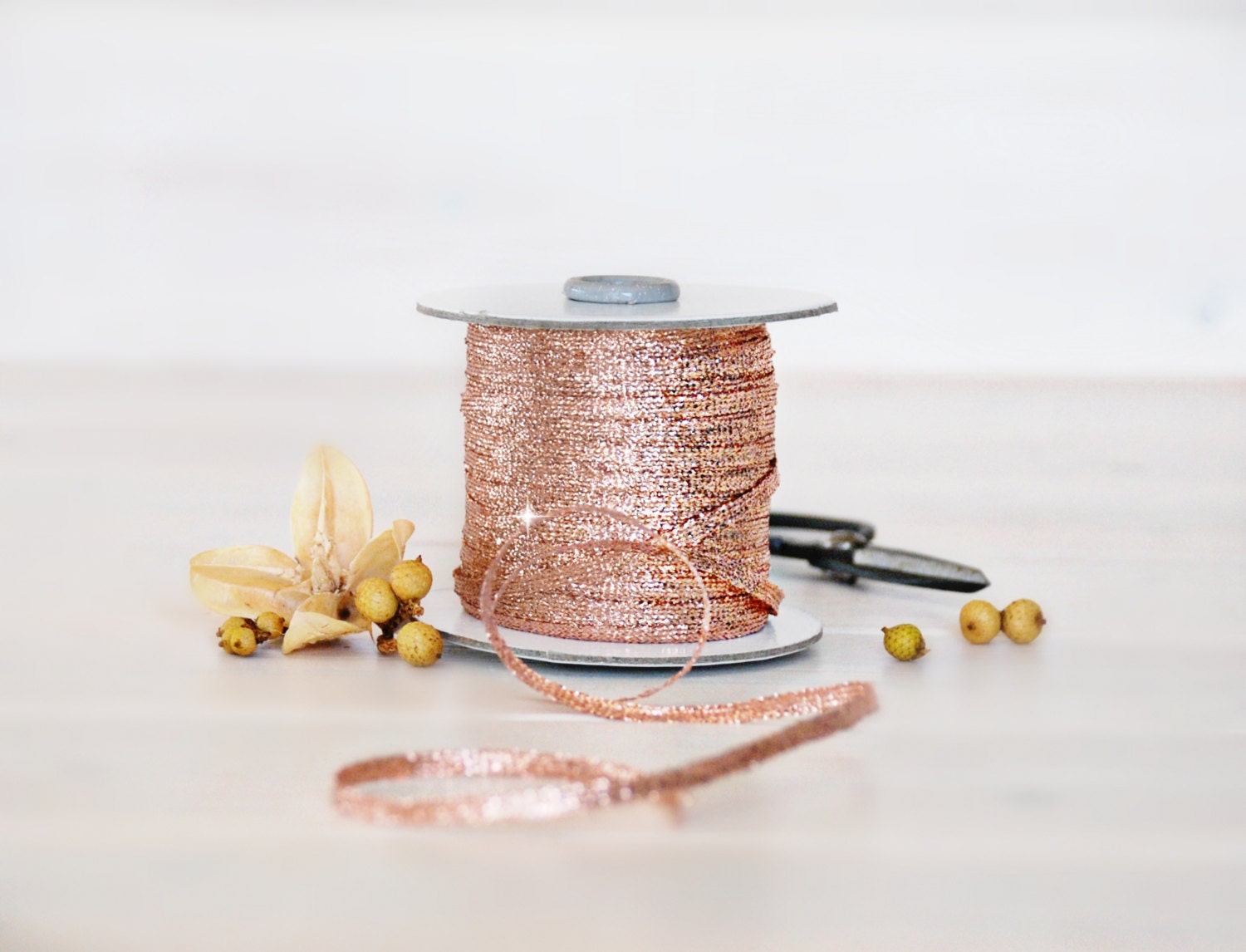 Cotton Ribbons - Rose Gold Ribbon - Gold Ribbon - Natural Cotton Ribbon -  Metallic Ribbons - Loose Weave - DRITTOFILO - 3/8 Cotton Ribbons