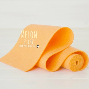 100% Merino Wool Felt Roll - 5&quot; x 36&quot; Wool Felt Roll - Wool Felt Color Melon-5030 - Pure Wool Felt - Soft Orange Felt - Melon Color Felt