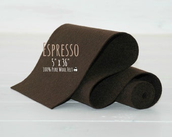 100% Merino Wool Felt Roll - Felt Roll 5" x 36" - Wool Felt Color Espresso-7170 - Pure Wool Felt - Dark Brown Felt - Dark Chocolate Felt