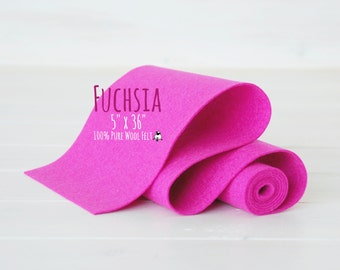 100% Merino Wool Felt - 5" x 36" Felt Roll  - Wool Felt Color Fuchsia-4050 - European Wool Felt - Bright Pink Wool Felt - Pure Wool Felt