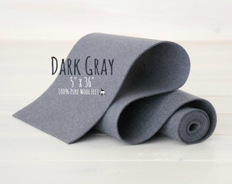 100% Merino Wool Felt Roll - 5" x 36" Wool Felt Roll - Wool Felt Color Dark Gray-8070 - Merino Wool Felt - Dark Gray Color Wool Felt - Gray