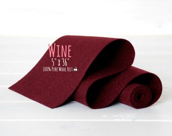 100% Merino Wool Felt Roll  - 5" x 36" Wool Felt Roll- Wool Felt Color Wine-4200 - European Wool Felt - Wine color wool felt - Merino Felt